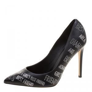 Le Silla Black Crystal Embellished Leather Pointed Toe Pumps Size 38