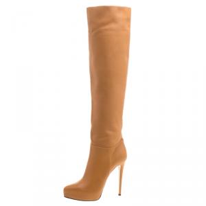 Le Silla Caramel Brown Leather Over The Knee Boots Size 37.5