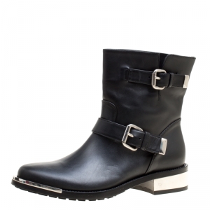 Pre Owned Le Silla Black Leather Buckle Detail Ankle Boots Size 40