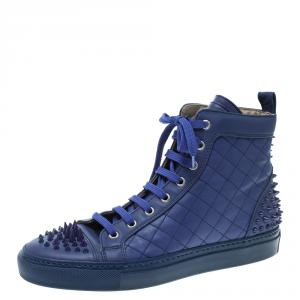 Le Silla Blue Quilted Leather Spike High Top Sneakers Size 37.5