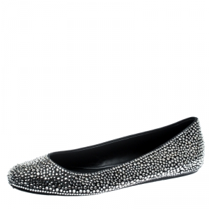 Le Silla Black Suede Crystal Embellished Ballet Flats Size 41