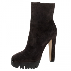 Le Silla Brown Suede Mid Calf Square Toe Platform Boots Size 38.5