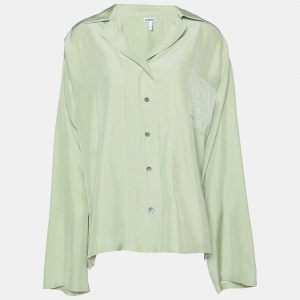 Pre Owned Loewe Pale Green Anagram Silk Pyjama Blouse XXL