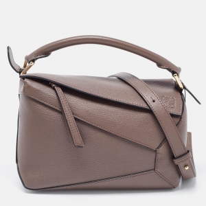 Pre Owned Loewe Dark Brown Leather Small Puzzle Shoulder Bag