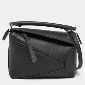 Pre Owned Loewe Black Leather Mini Puzzle Shoulder Bag