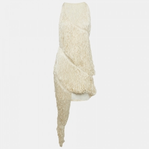 مملوكة مسبقًا Loewe Cream Silk Sleeveless Asymmetric Fringe Dress S