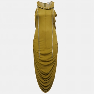 Loewe Green Jersey Draped Embellished Dress S