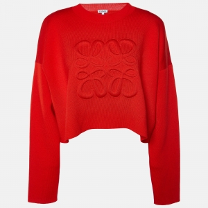 Loewe Red Anagram Wool Cropped Sweater M