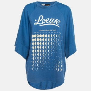 Pre Owned Loewe Blue Cotton-Blend Lunar Calendar Print Oversized T-Shirt M