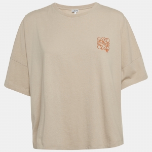 Pre Owned Loewe Beige Anagram Embroidered Cotton Jersey Oversized T-Shirt S