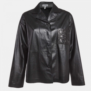 Pre Owned Loewe Black Leather Anagram Detail Shirt S