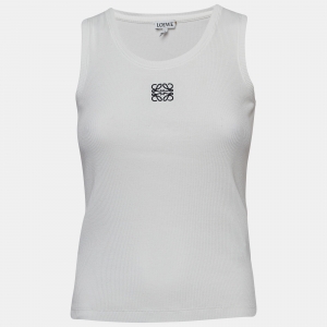 Pre Owned Loewe White Anagram Embroidered Rib Knit Tank Top XS