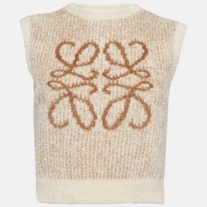 Pre Owned Loewe Cream/Brown Anagram Cotton Blend Vest M