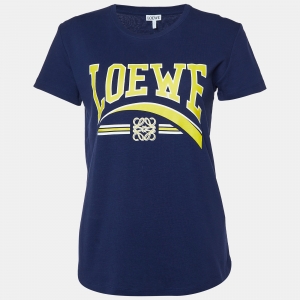 Loewe Navy Blue Logo Print Cotton Crew Neck T-Shirt S