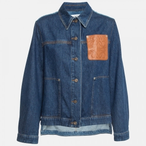 Loewe Blue Leather Trim Denim Workwear Jacket S