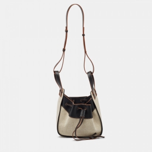 Pre Owned Loewe Black/Ivory Leather and Canvas Small Hammock Shoulder Bag