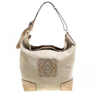 Loewe Beige/Gold Canvas and Leather Hobo