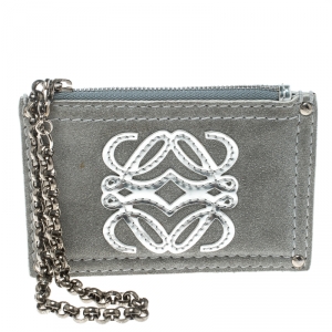 Loewe Sage Green Suede Chain Coin Purse