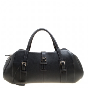 Pre Owned Loewe Black Leather Senda 3 Weekender Bag