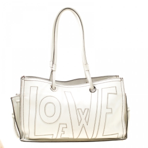 Pre Owned Loewe White Leather Shopping Tote