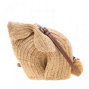 Pre Owned Loewe Beige Raffia Bunny Mini Crossbody Bag