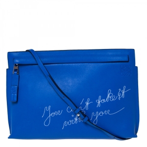 Loewe Blue Leather T Pouch Embroidered Clutch Bag