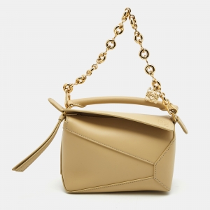 Loewe Cream Leather Mini Puzzle Top Handle Bag