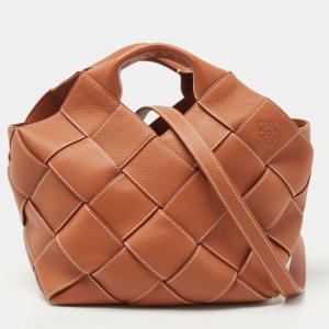 Pre Owned Loewe Brown Woven Leather Small Surplus Basket Bag
