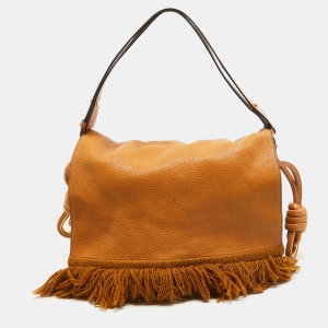 Pre Owned Loewe Brown Leather Flamenco Flap Shoulder Bag