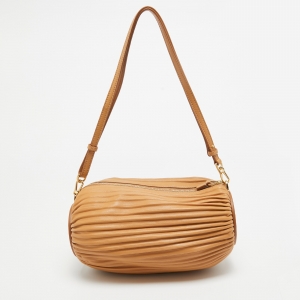 Loewe Tan Pleated Leather Bracelet Pouch