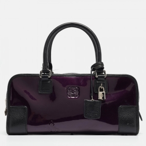 Loewe Purple/Black Patent Leather Amazona 36 Satchel