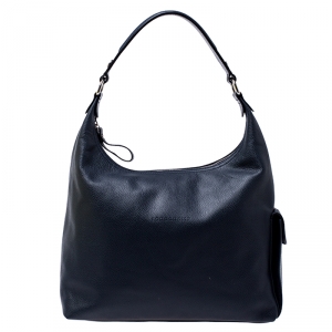 Longchamp Navy Blue Leather Le Foulonne Hobo