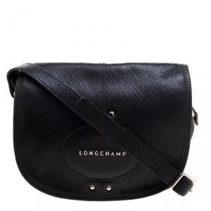 Longchamp Black Textured Leather Quadri Crossbody Bag