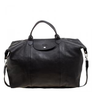 Long Champ Black Leather Oversize Le Pliage Tote