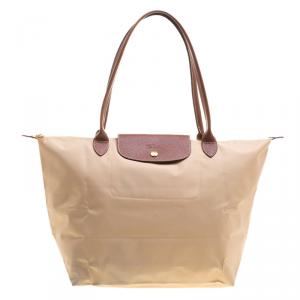 Longchamp Beige Coated Nylon Le Pliage Shoppiing Tote