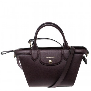  Longchamp Burgundy Leather Small Le Pliage Heritage Tote