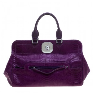 Longchamp Purple Python Embossed Leather Gatsby Tote