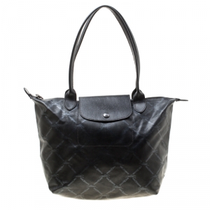 Longchamp Black Coated Fabric and Leather Le Pliage Tote