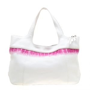 Longchamp White/Pink Leather Tote 