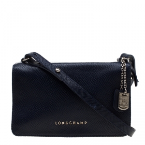 Longchamp Blue Leather Quadri Crossbody Bag