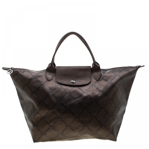 Longchamp Bronze Coated Fabric and Leather Le Pliage Tote
