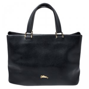 Longchamp Black Leather Honore Tote