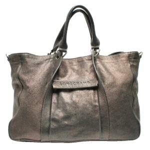 Longchamp Black/Gold Leather Tote Bag 