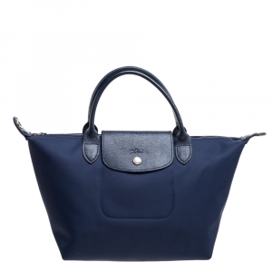 Longchamp Blue Nylon And Leather Small Le Pliage Tote