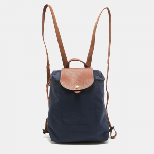 Longchamp Brown/Navy Blue Nylon Le Pliage Backpack