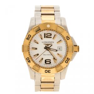 Longines White Yellow Gold Plated Steel and Stainless Steel Hydro Conquest Women's Wristwatch 30 mm