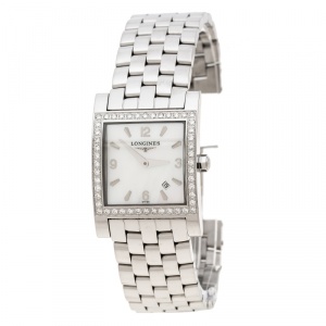 Longines White Mother of Pearl Stainless Steel Diamond Dolcevita L5.503.0 Women's Wristwatch 24 mm