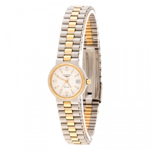Longines White Two-Tone Stainless Steel Conquest 152-4937 Women's Wristwatch 24 mm
