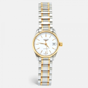 Longines White 18k Yellow Gold Stainless Steel Master Collection   L2.128.5.12.7 Women's Wristwatch 25.5 mm