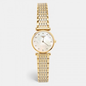 Pre Owned Longines Mother of Pearl Diamond Two Tone Stainless Steel La Grande Classique L4.209.2.87.7  Women's Wristwatch 24 mm 